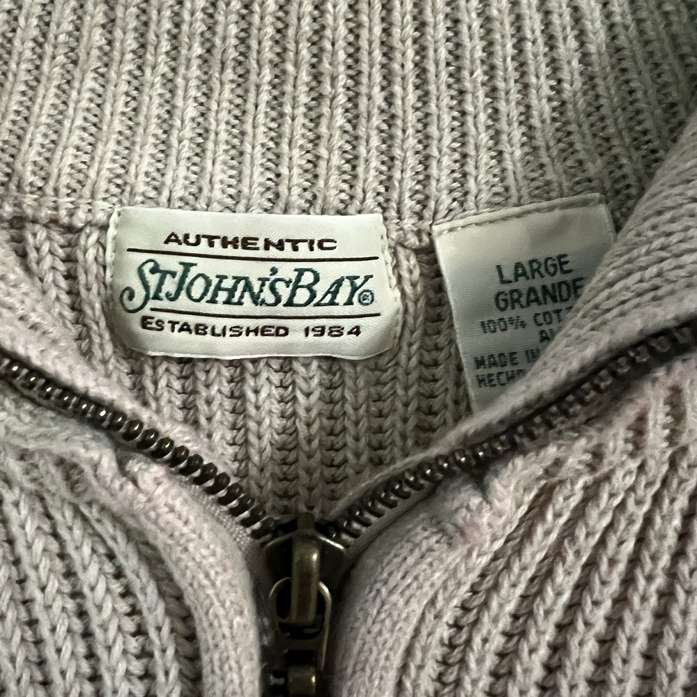 St. John's Bay Sweater Large Beige Ribbed Qtr-Zip Casual Raglan Classic Warm - Picture 3 of 9